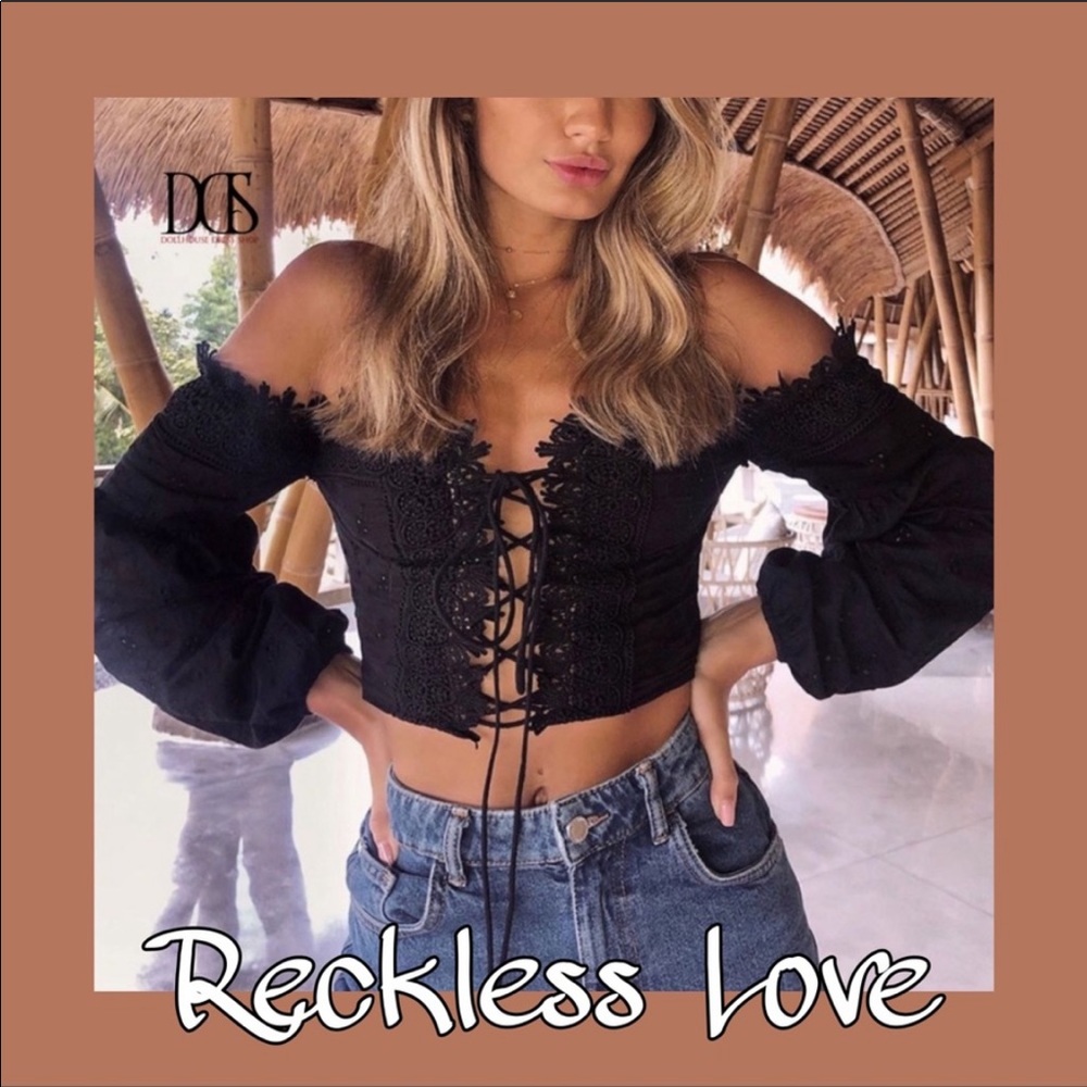 🔥 5 ⭐️ Reckless Love - Black Corset Crop Top - Picture 2 of 7